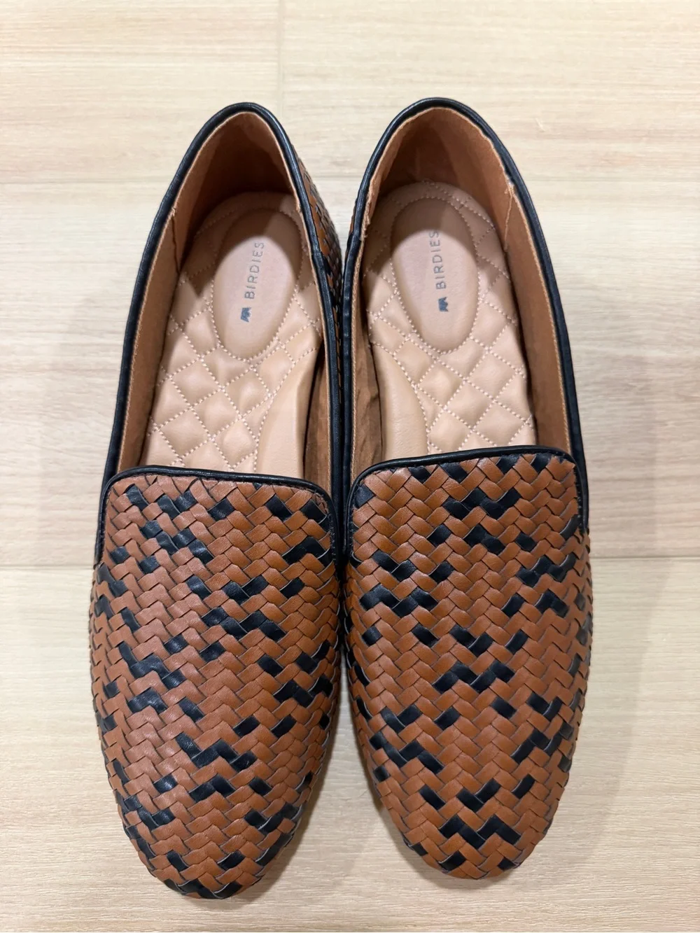 Birdies Brown and Black Woven Leather Flats